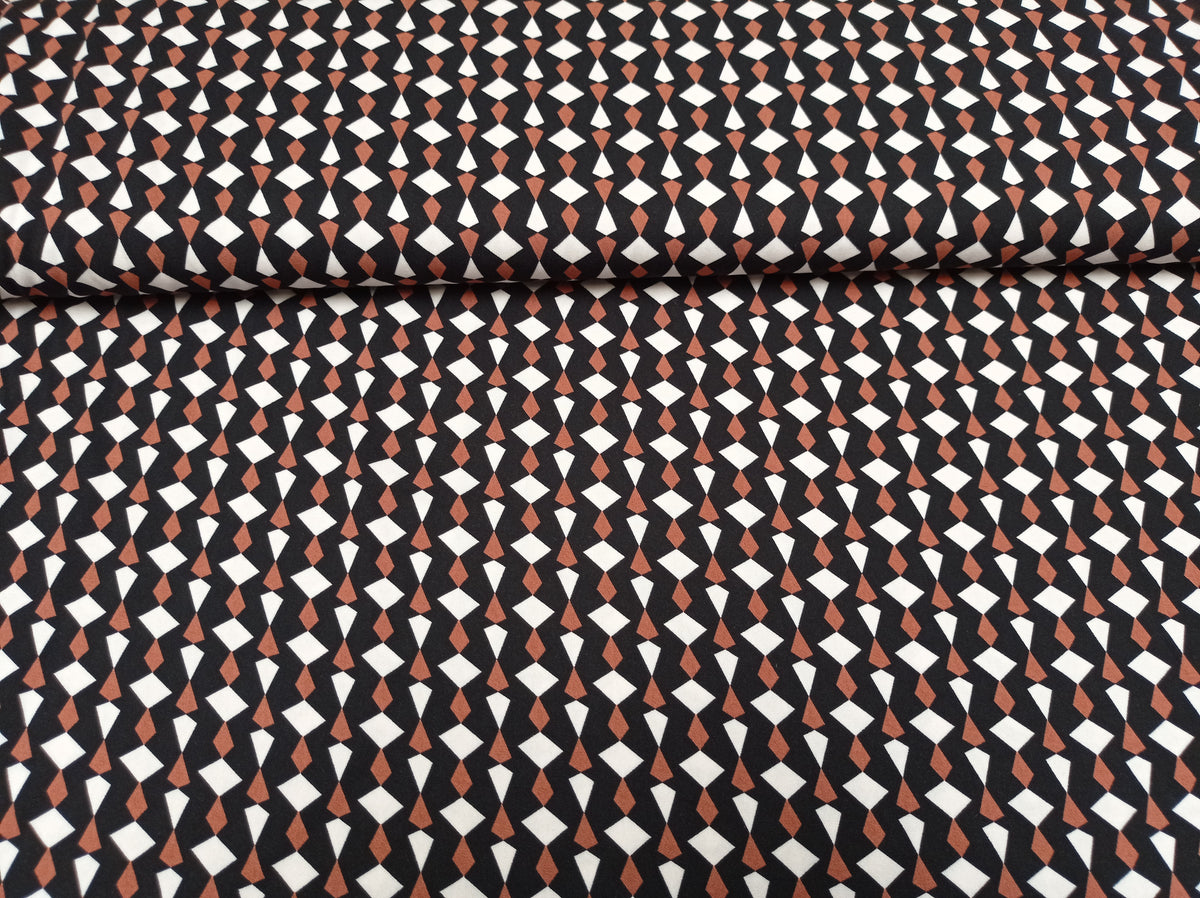 Modischer Viskose Twill im Retro Design in braun, schwarz und ecru - Modemeter Stoffmarkt Trier   modemeter.de