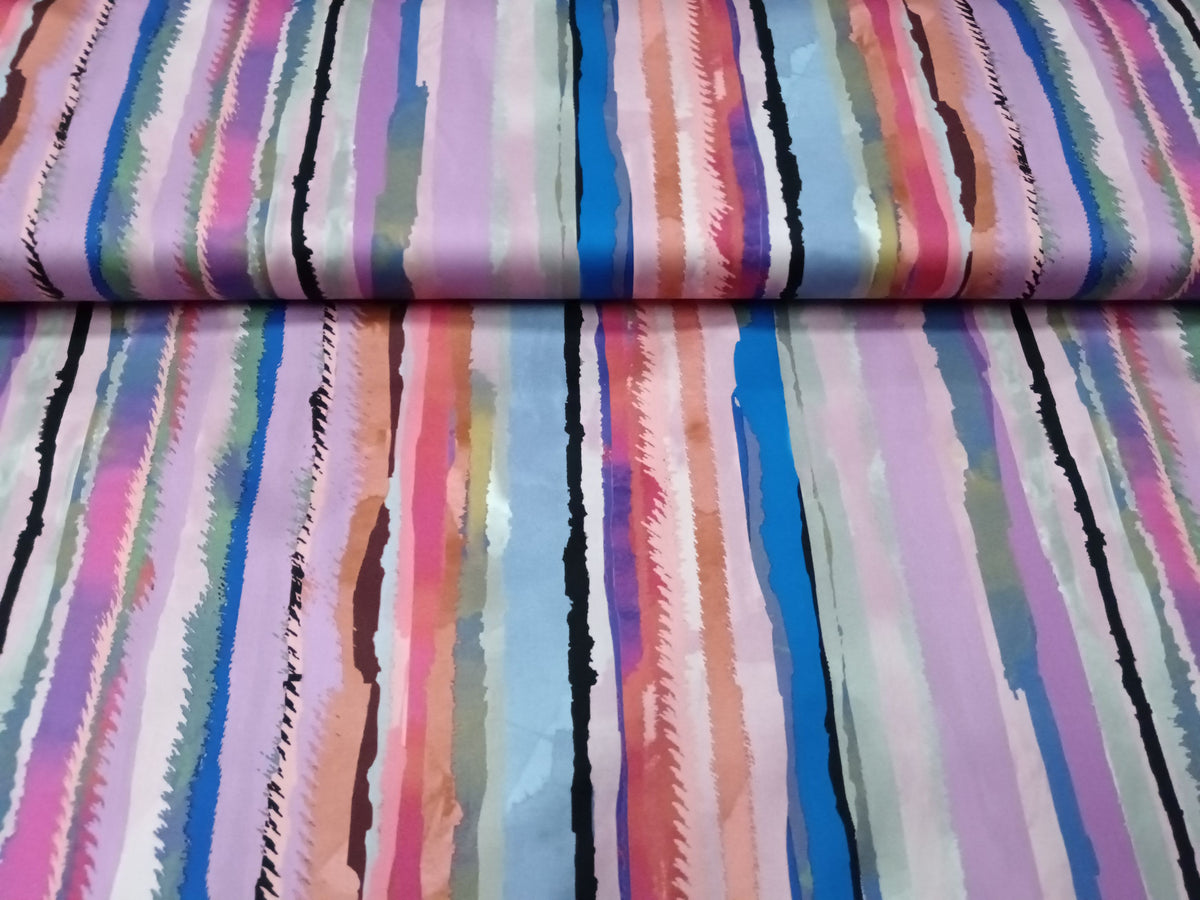 Edler, eleganter Baumwoll Satin mit dekorativen, bunten Streifen - Modemeter Stoffmarkt