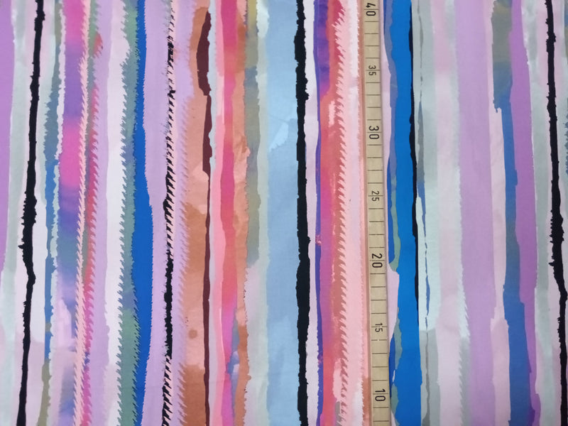Edler, eleganter Baumwoll Satin mit dekorativen, bunten Streifen - Modemeter Stoffmarkt