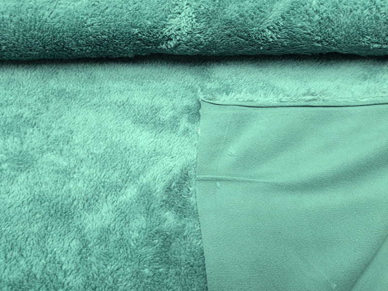 Dicker weicher Teddyplüsch in dunklem Mint - mit Fleece Abseite - Modemeter Stoffmarkt