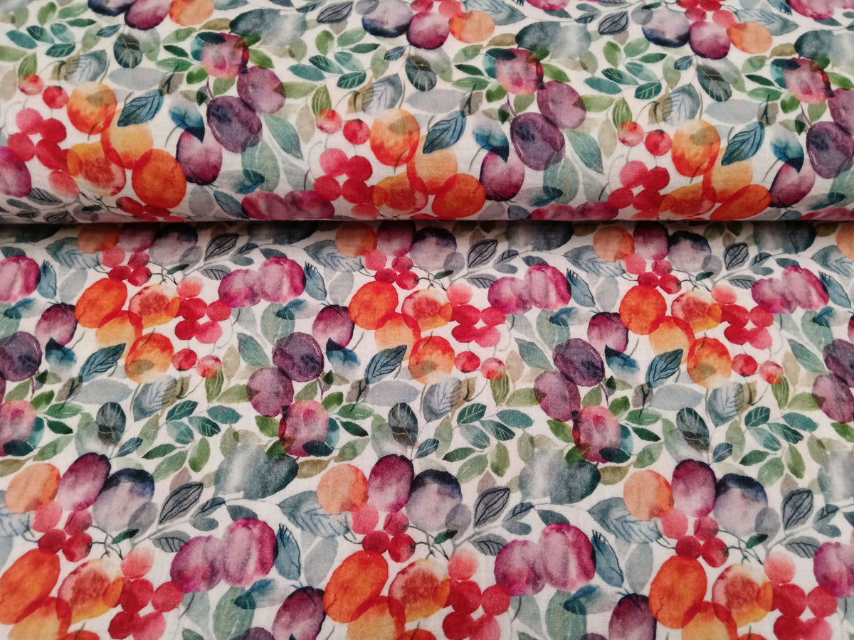 Bunter Musselin (Double Gauze) in weiß mit bunten, sommerlichen Blüten - Modemeter Stoffmarkt
