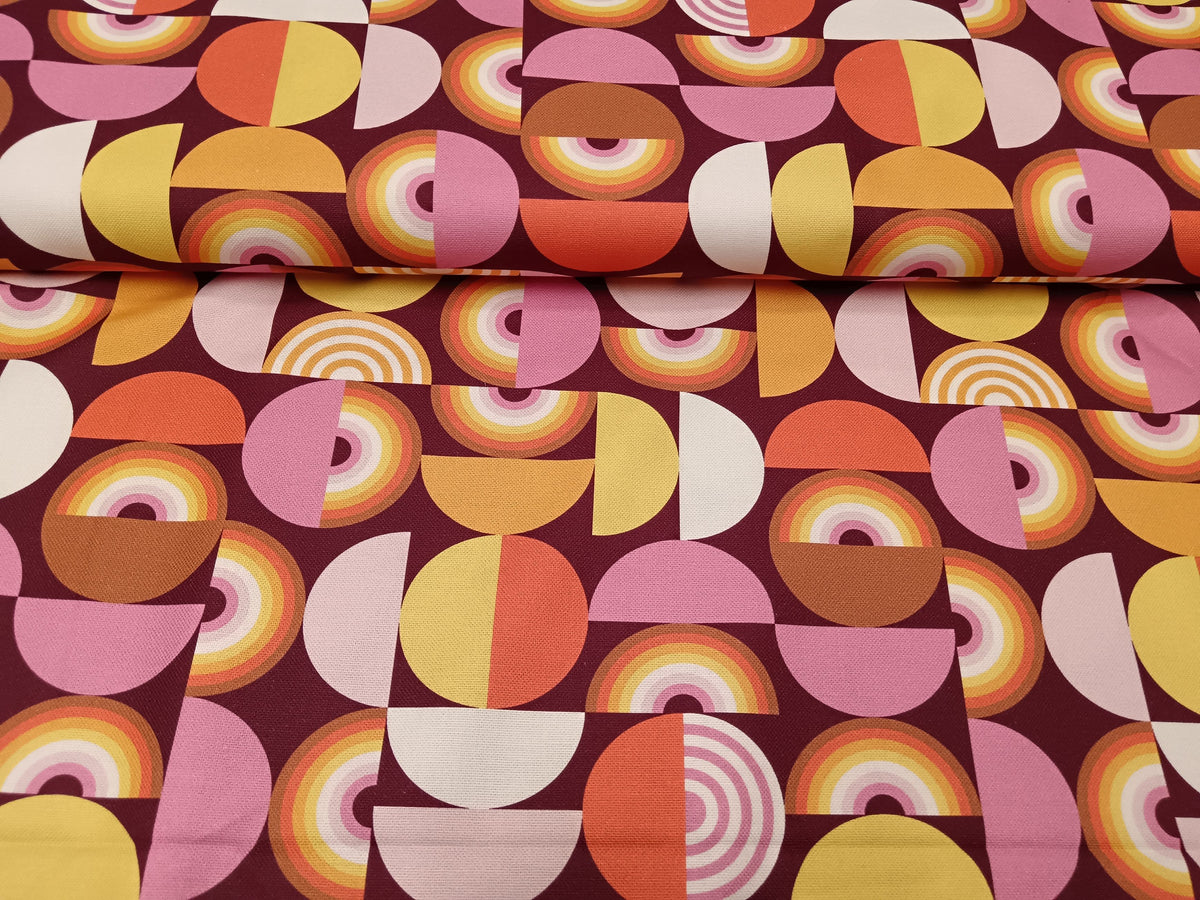 Baumwoll Canvas als Dekostoff mit tollem Retro Design in bunt - Modemeter Stoffmarkt