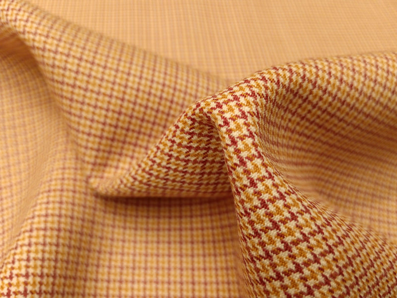 Elegantes Tuch aus Polyester mit Elasthan mit kleinen Karos in senf, ecru und lila - Modemeter Stoffmarkt