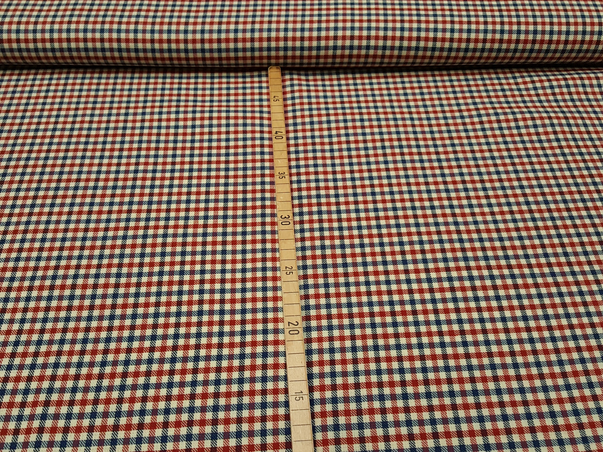 Schurwoll Tuch im Karodesign in ecru, rot und blau - Modemeter Stoffmarkt Trier   modemeter.de