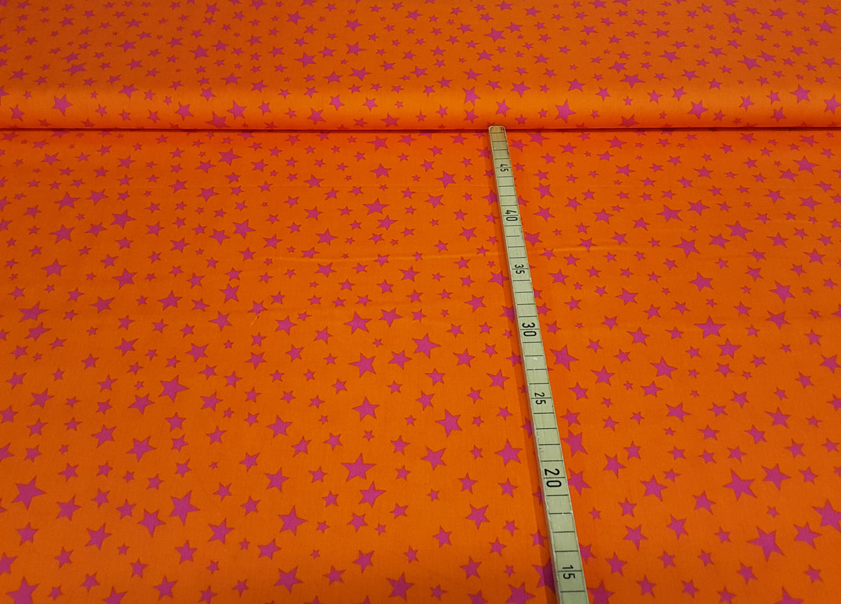 Baumwollstoff Webware in orange mit fuchsia farbenen Sternen - Modemeter Stoffmarkt Trier   modemeter.de