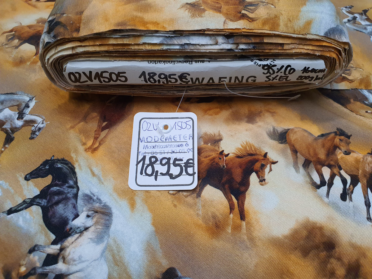 Für alle Pferdefans: Baumwoll Jersey im Digitaldruck in beige-braun mit Pferden - Modemeter Stoffmarkt Trier   modemeter.de