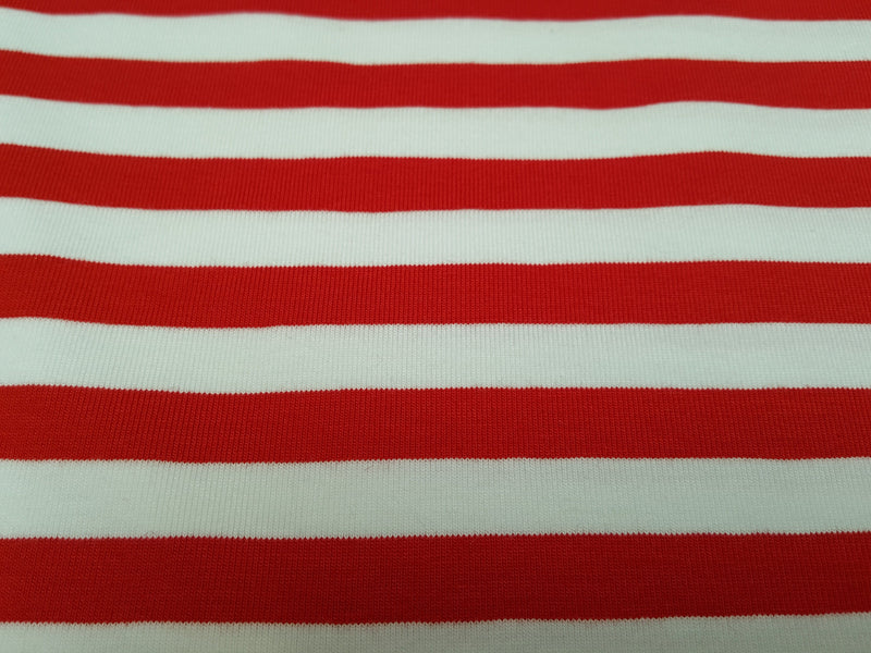 Baumwoll Jersey mit 1 cm breiten Streifen in rot weiß - Modemeter Stoffmarkt Trier   modemeter.de