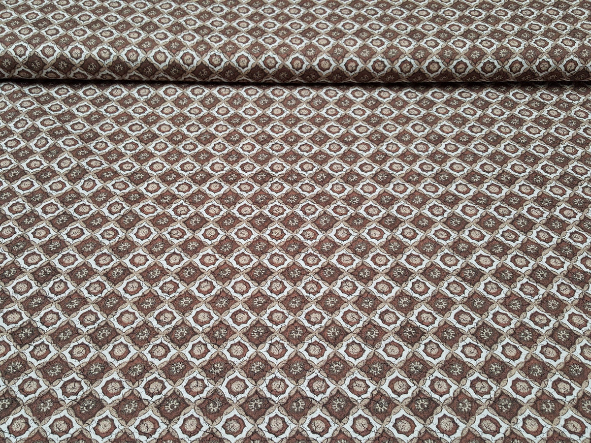 Baumwollstoff im Stil javanesischer Batik in ecru-braun - Modemeter Stoffmarkt Trier   modemeter.de