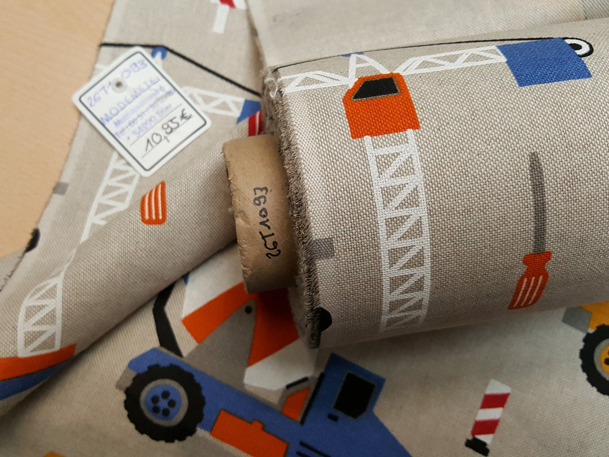 Stabiler Dekostoff für Kinder mit Baustellen Motiven - Modemeter Stoffmarkt Trier   modemeter.de