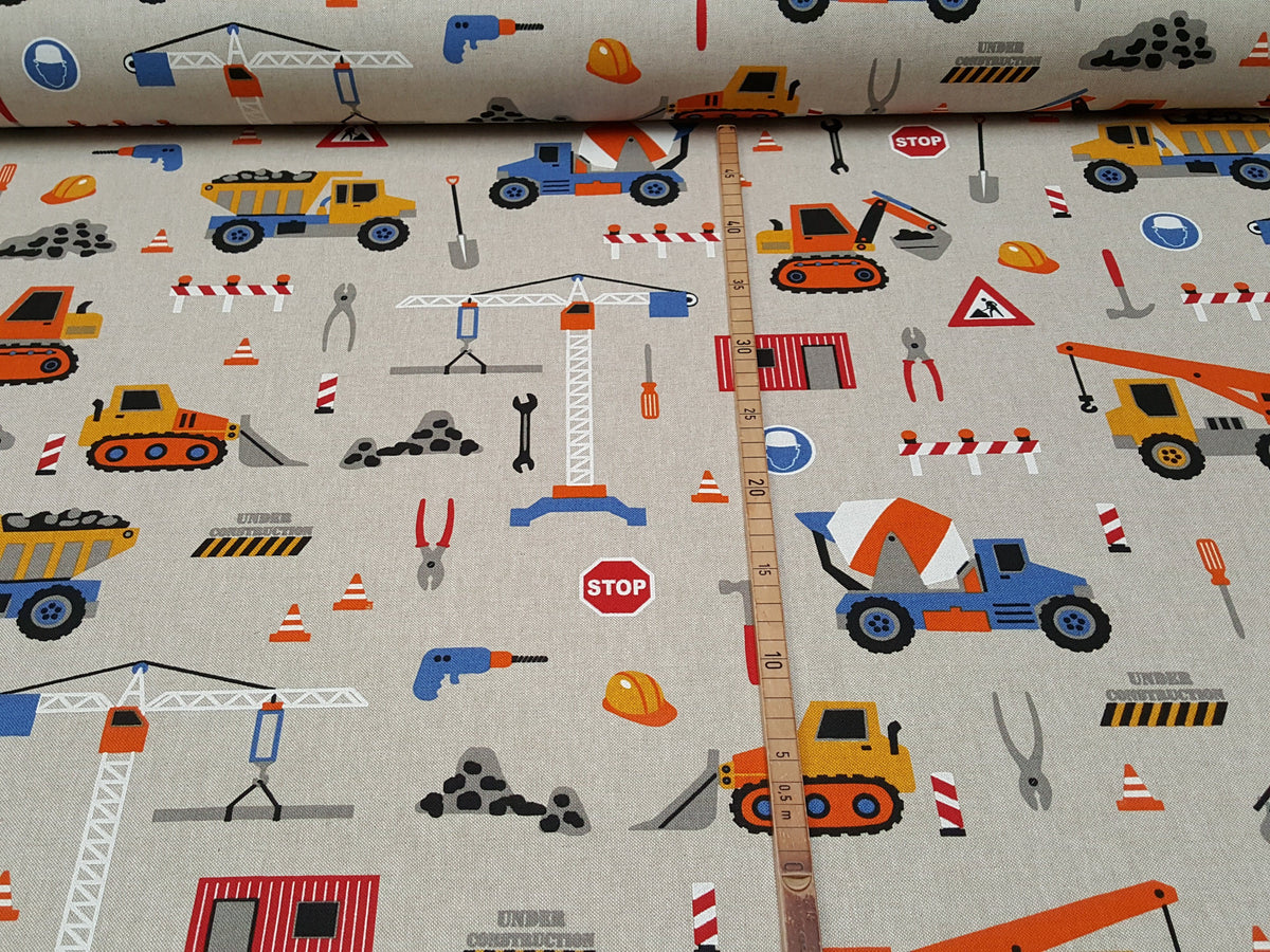 Stabiler Dekostoff für Kinder mit Baustellen Motiven - Modemeter Stoffmarkt Trier   modemeter.de