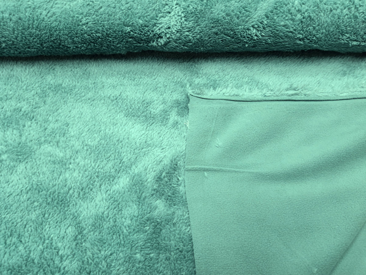 Dicker weicher Teddyplüsch in dunklem Mint - mit Fleece Abseite - Modemeter Stoffmarkt