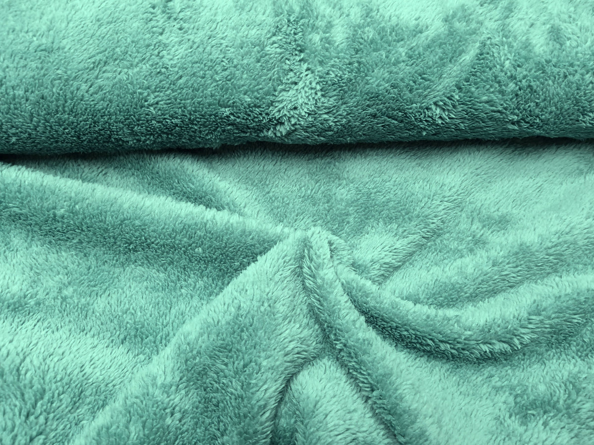 Dicker weicher Teddyplüsch in dunklem Mint - mit Fleece Abseite - Modemeter Stoffmarkt