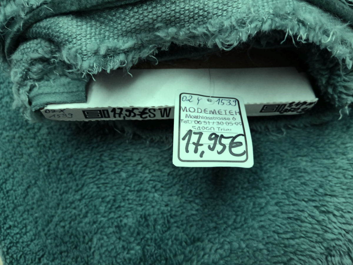Dicker weicher Teddyplüsch in dunklem Mint - mit Fleece Abseite - Modemeter Stoffmarkt