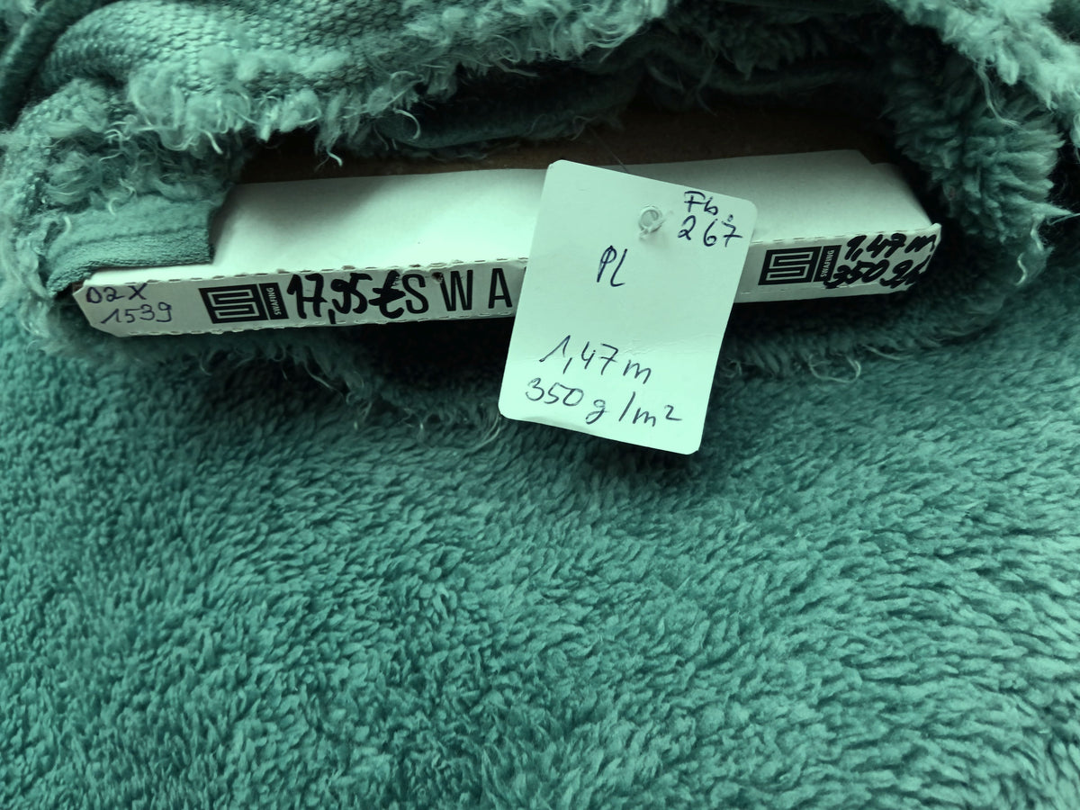 Dicker weicher Teddyplüsch in dunklem Mint - mit Fleece Abseite - Modemeter Stoffmarkt