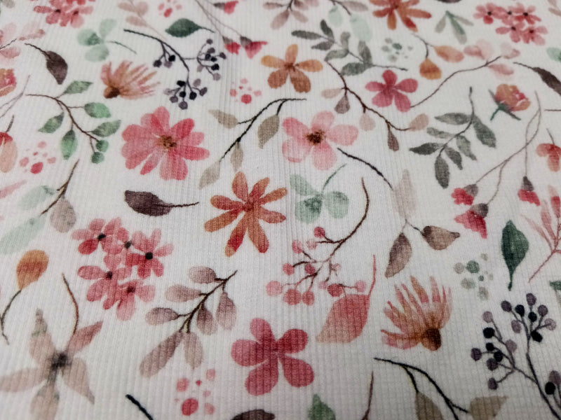 Sommerlicher Ripp Jersey in weiß mit bunten Blüten für Kinder und Erwachsene - Modemeter Stoffmarkt