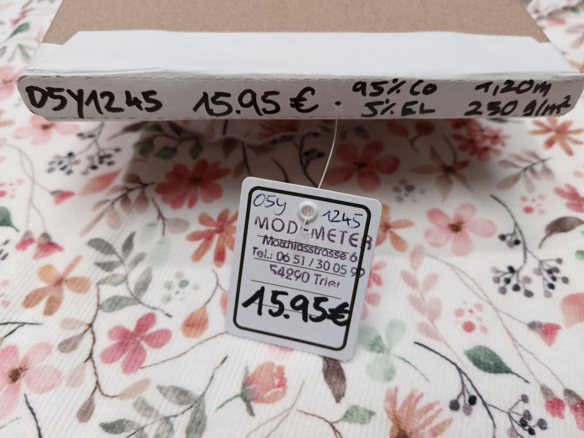 Sommerlicher Ripp Jersey in weiß mit bunten Blüten für Kinder und Erwachsene - Modemeter Stoffmarkt
