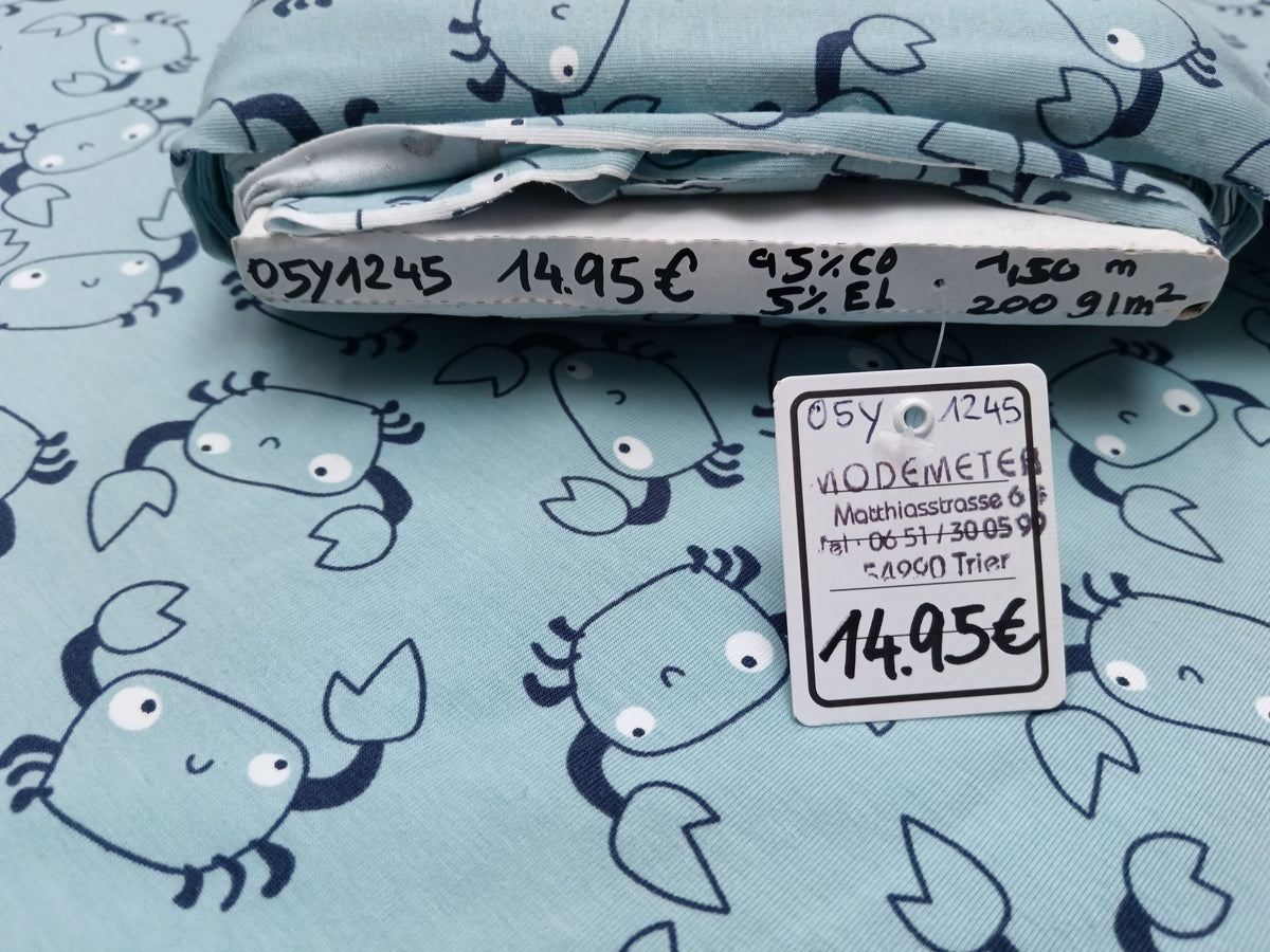 Lustiger Baumwoll Jersey in hellblau mit niedlichen Krebsen - Modemeter Stoffmarkt
