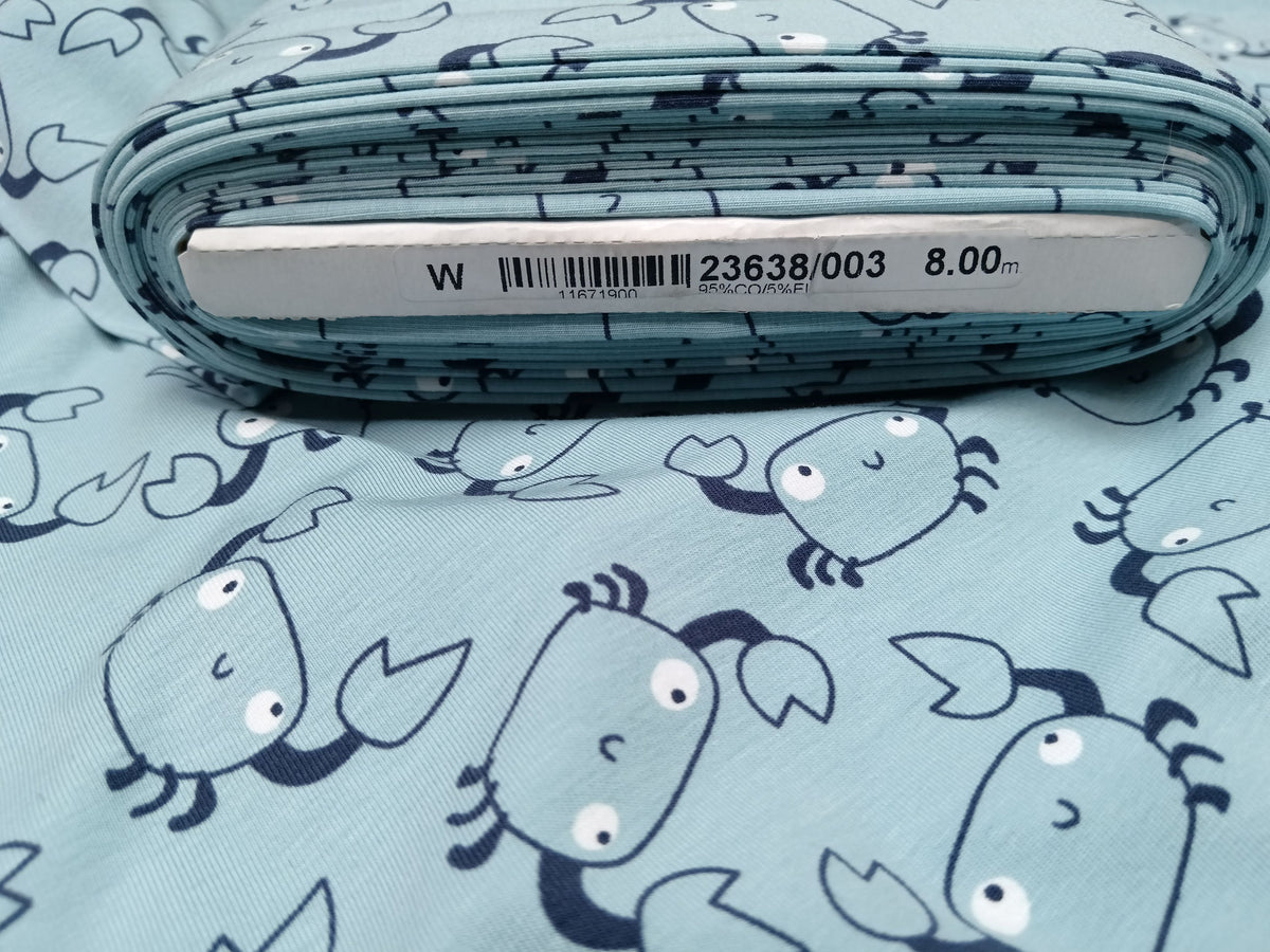 Lustiger Baumwoll Jersey in hellblau mit niedlichen Krebsen - Modemeter Stoffmarkt