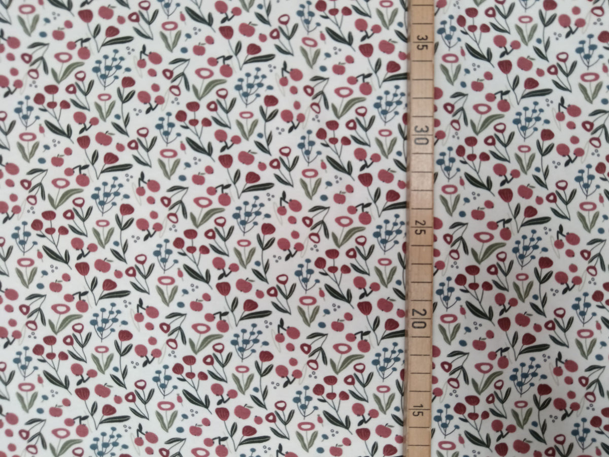 Baumwolljersey in weiß mit Blütendolden und Gräsern - Modemeter Stoffmarkt