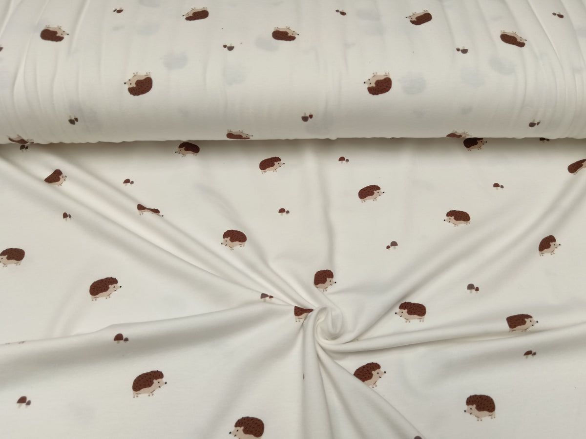 Niedlicher Baumwolljersey in ecru mit kleinen Igeln - Modemeter Stoffmarkt