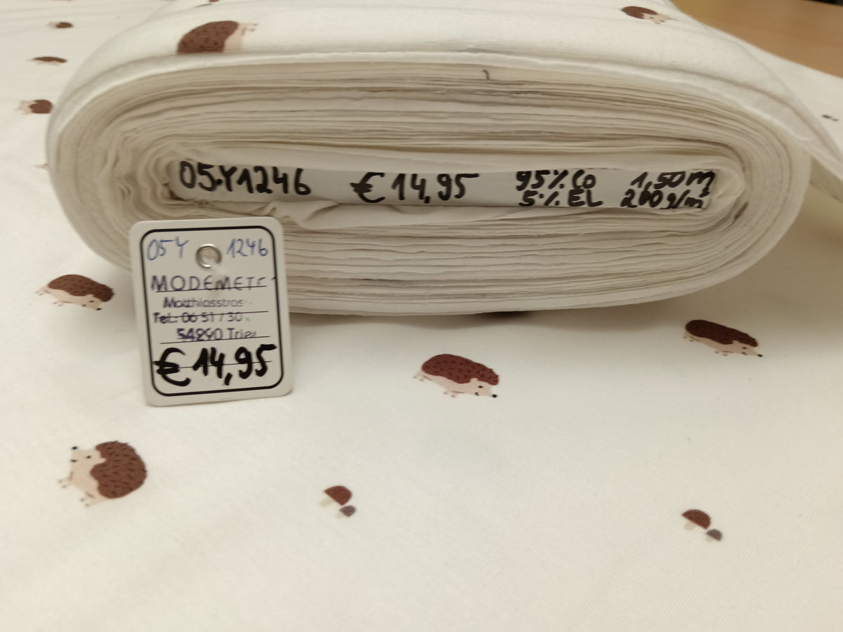 Niedlicher Baumwolljersey in ecru mit kleinen Igeln - Modemeter Stoffmarkt