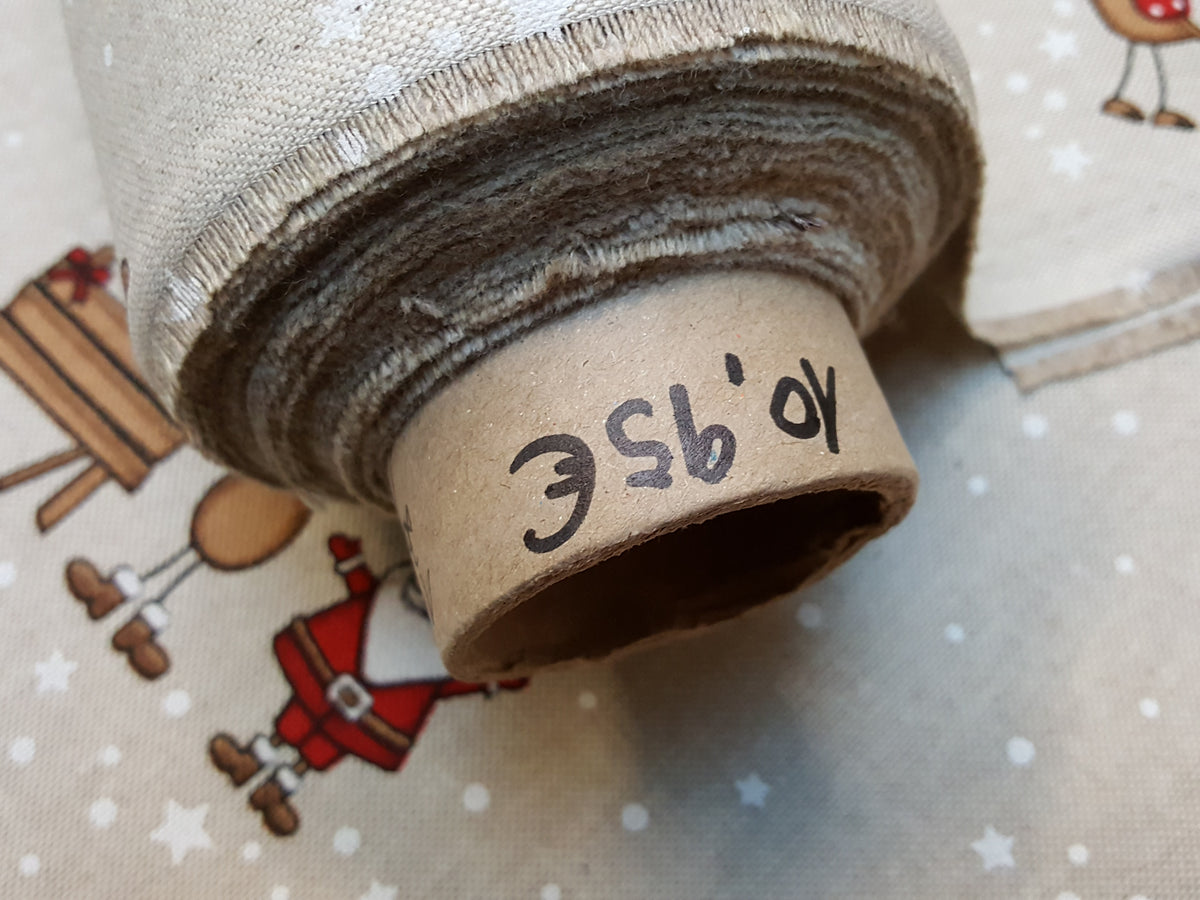 Lustiger Weihnachts - Dekostoff im Leinenlook mit Nikoläusen und Rentieren - Modemeter Stoffmarkt Trier   modemeter.de