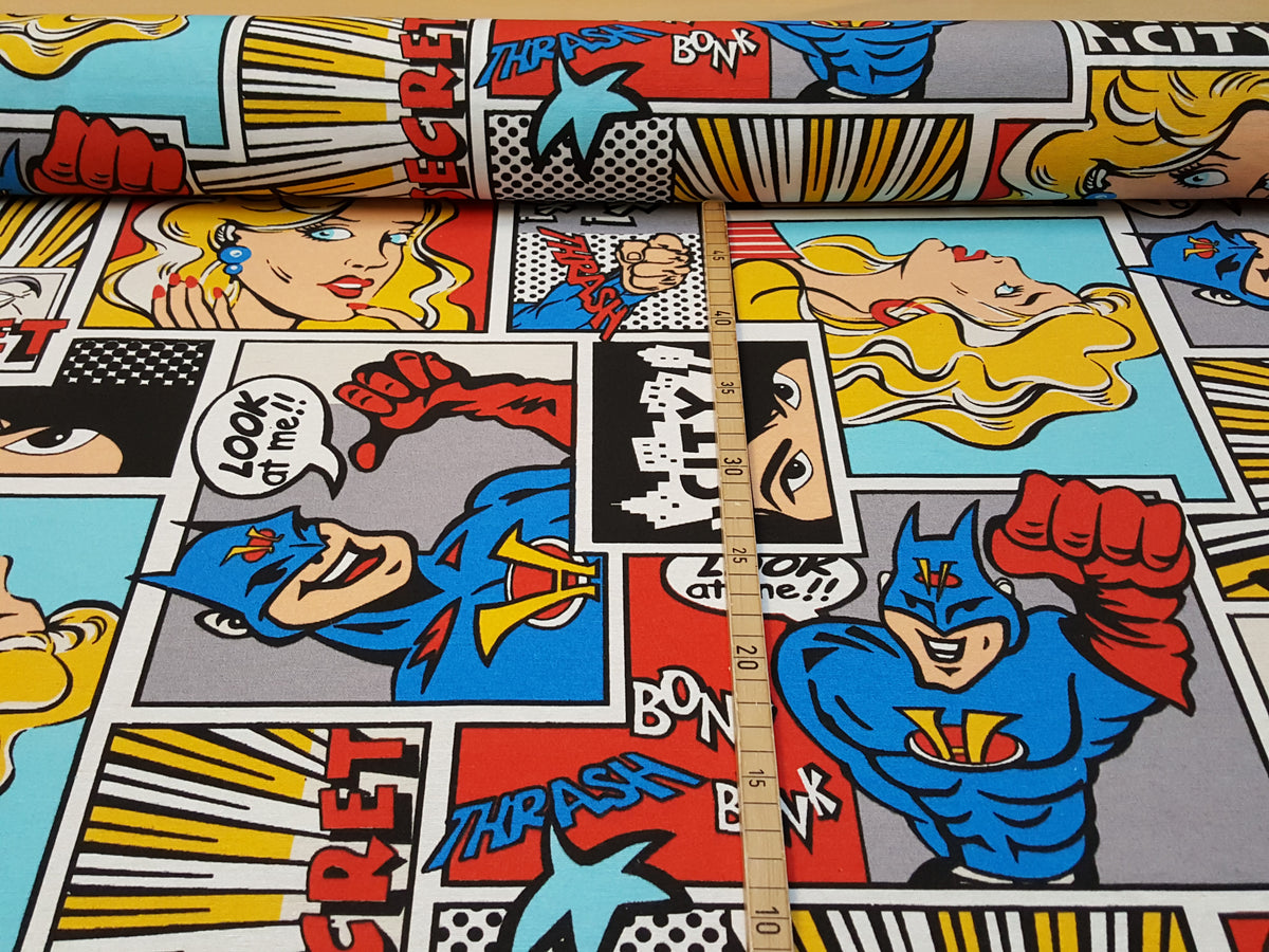Stabiler Dekostoff mit großen bunten Comic Motiven für Taschen und Vorhänge - Modemeter Stoffmarkt Trier   modemeter.de