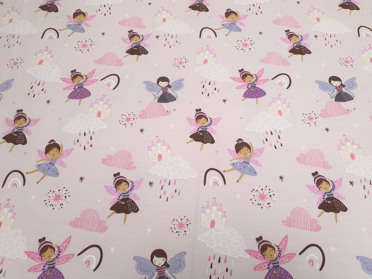 Baumwoll Jersey für Kinder in rosa mit kleinen Feen - Modemeter Stoffmarkt Trier   modemeter.de