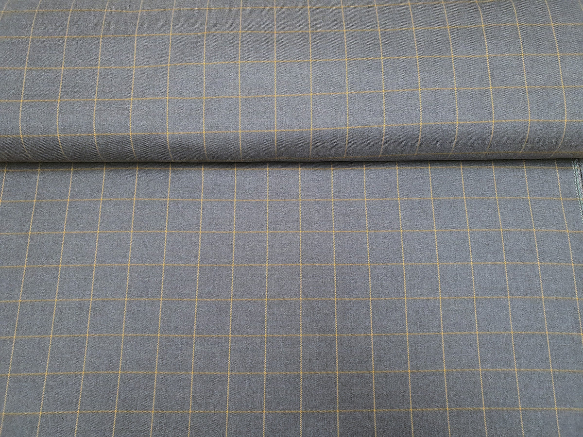 Klassischer Karostoff in grau mit senfgelben Karos - Modemeter Stoffmarkt Trier   modemeter.de