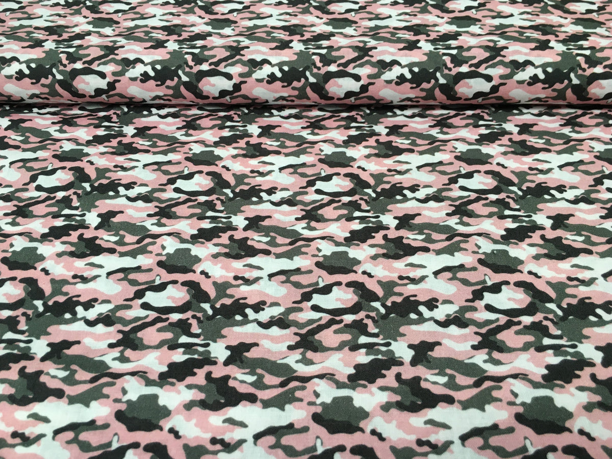 Baumwollstoff im Camouflage Design in rosa, grau, weiß und schwarz - Modemeter Stoffmarkt Trier   modemeter.de
