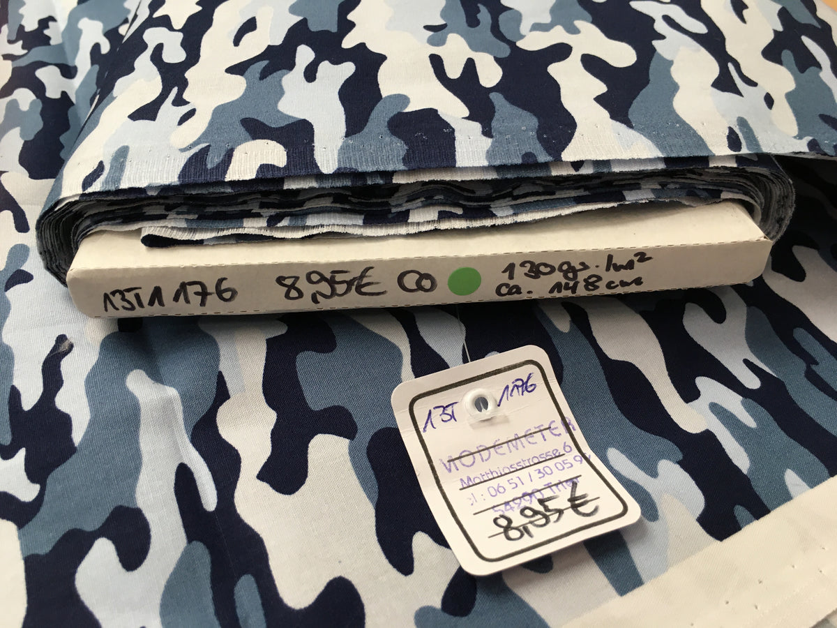 Baumwollstoff mit Camouflage Design in blau - weiß Tönen - Modemeter Stoffmarkt Trier   modemeter.de