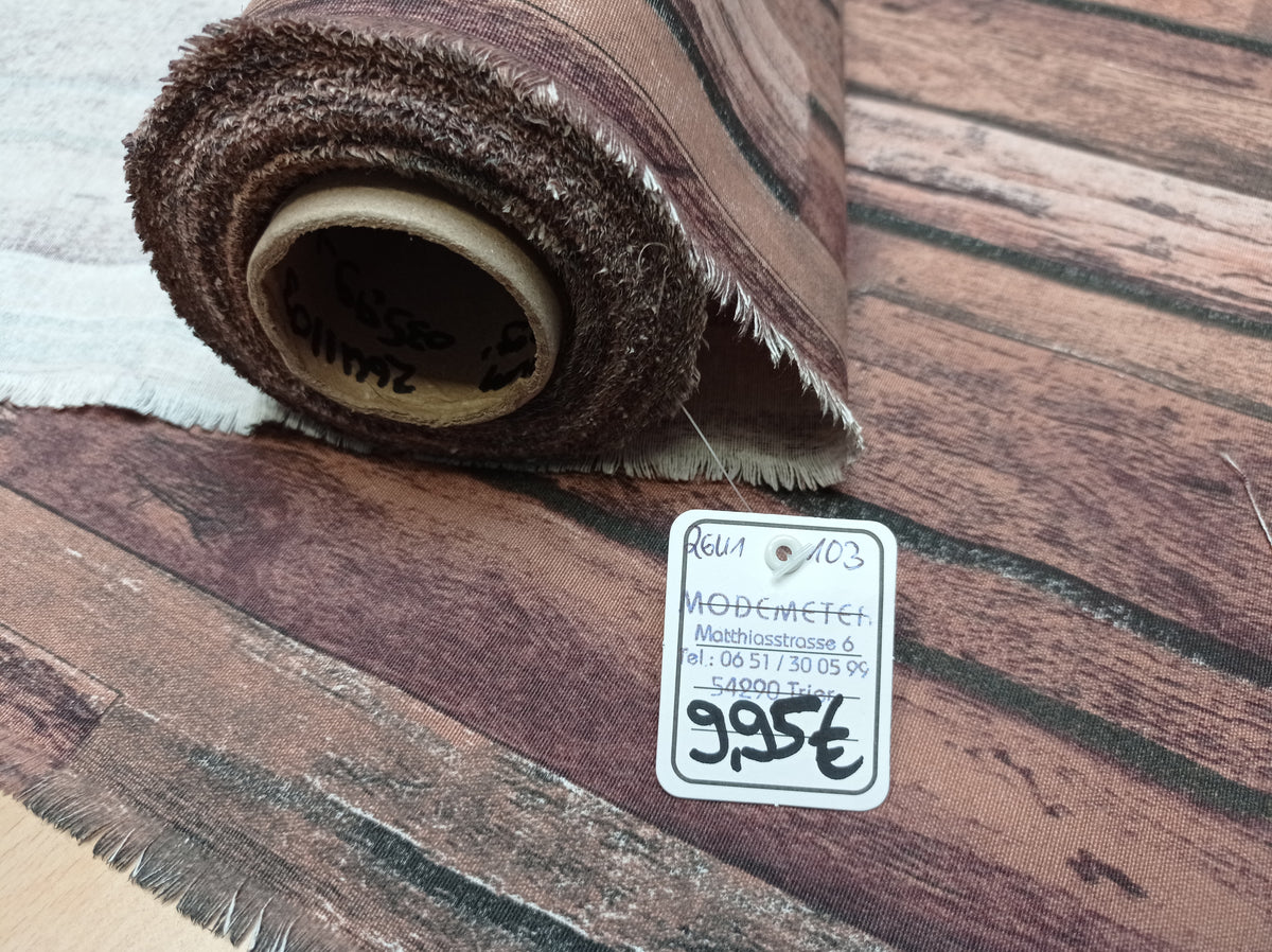 Vintage Dekostoff Holzdielen in Brauntönen - Modemeter Stoffmarkt Trier   modemeter.de